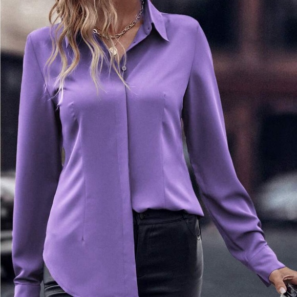 New purple button down blouse top - Picture 2 of 8